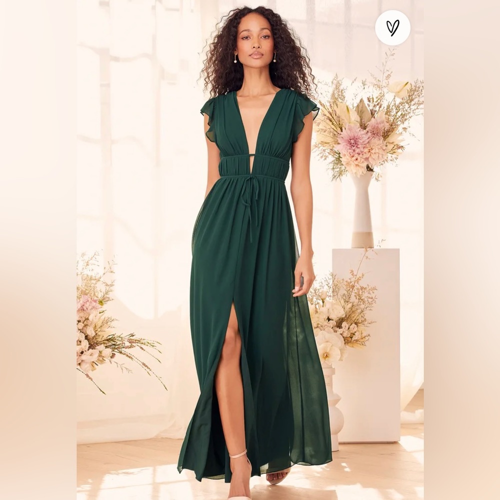 I'm All Yours Emerald Green Ruffled Maxi Dress